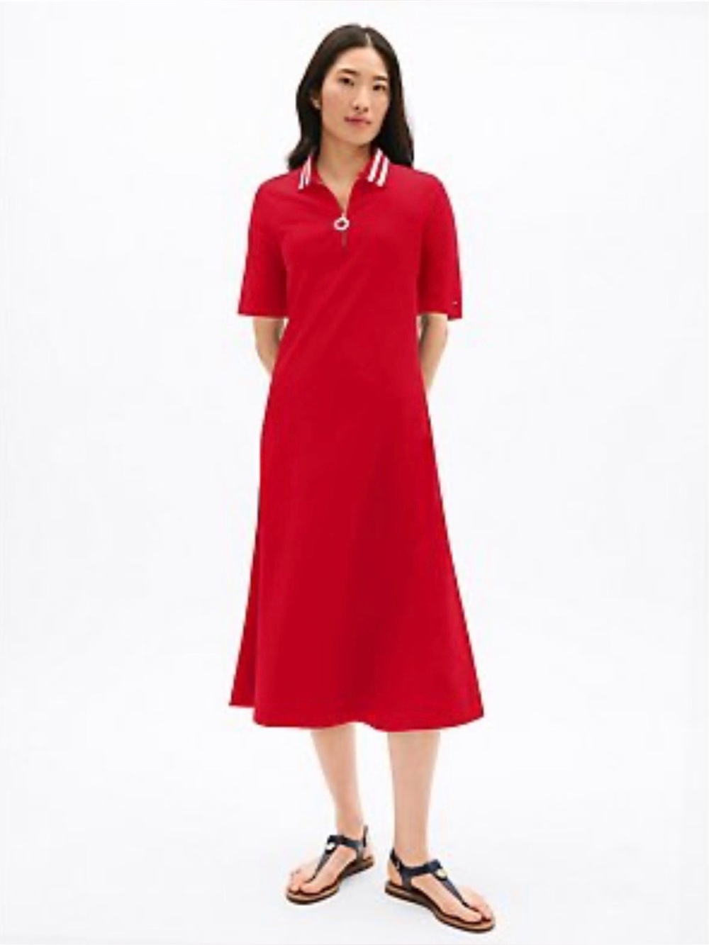 NWT Tommy Hilfiger Red Slim Fit Polo Midi Dress Size Small